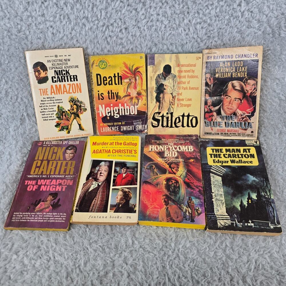 Vintage Mystery Spy Paperback Lot (8) Agatha Christie Raymond Chandler Noir 60s